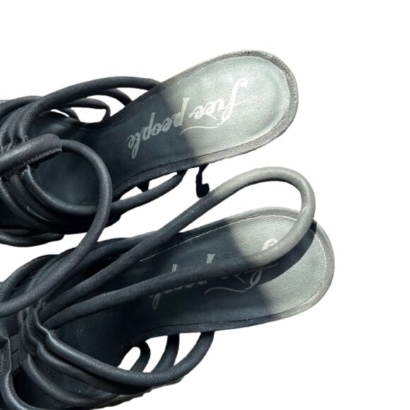 Free People Colette Cinched Leather Black Heeled Sandals Size 9M /40 - Picture 3 of 7